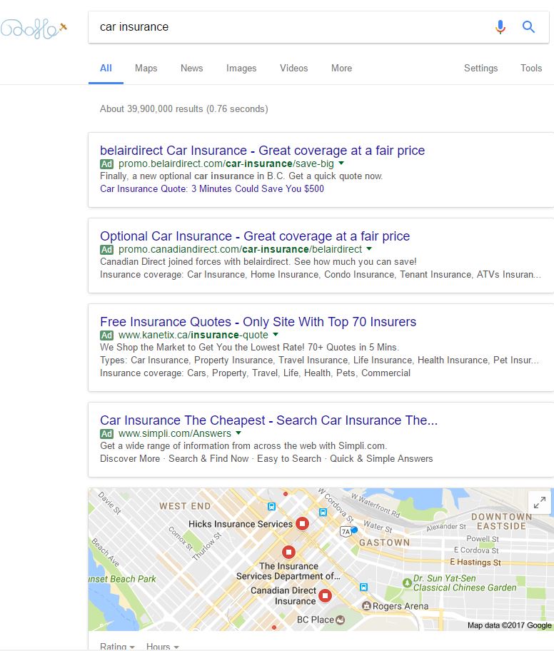 New Google Search Results with Box and ads