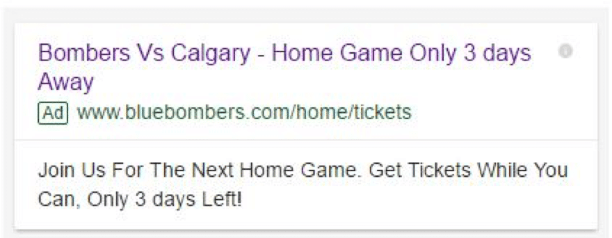 Text Ad Winnipeg Blue Bombers