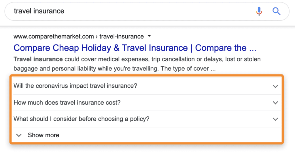 FAQ featured snippet on Google