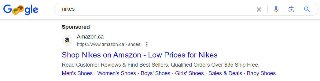 PPC example of Nikes ad